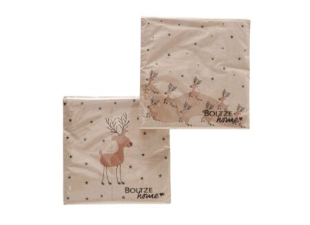 Serviette Kerst Timba Hert 16,5x16,5cm meerkleurig, 20 stuks