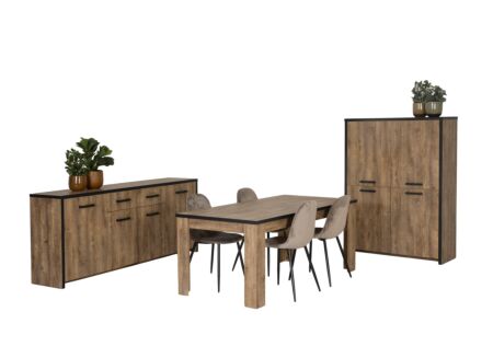 Eetkamer Esther met 4 stoelen Charlton - tafel 180x90cm - dressoir 210cm - barkast 116cm