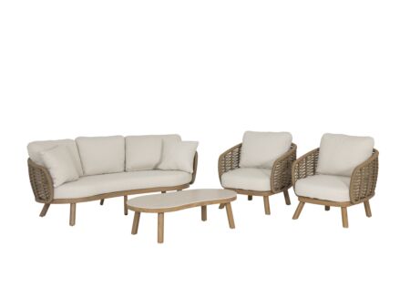 Loungeset Bulbo kunststof rotan - kussens in olefin & polyester - naturel