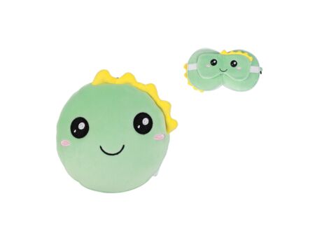 Kussen Hello Dino met slaapmasker - stof - groen