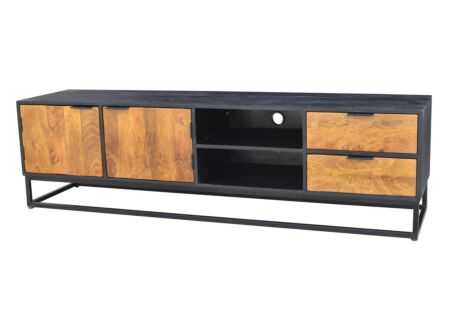 Tv-meubel Pando 180cm - mango massief - naturel & zwart