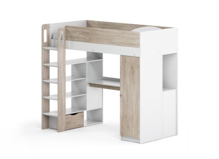 Hoogslaper Evora 90x200cm - decor - ivory oak & wit met bureau en opbergruimte