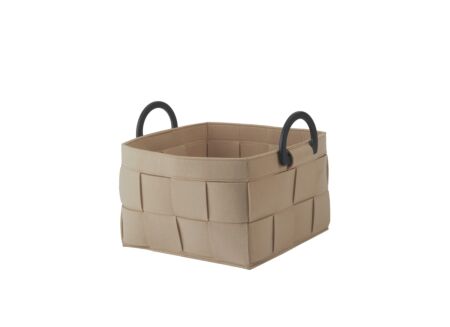 Opbergmand Dix 34x34x23cm - polyester vilt & bamboe handvaten - beige