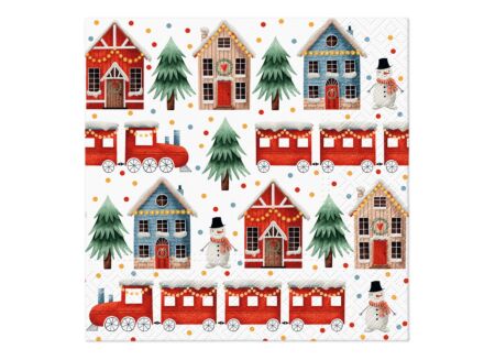 Serviette Christmas Town 33x33cm - papier - multicolor - 20 stuks