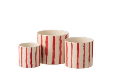 Bloempot H14cm - keramiek - rood & wit set van 3