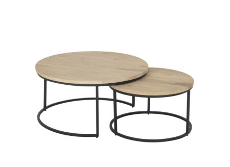 Salontafel Barn Ø75x38/Ø55x33cm - eik massief - naturel - set van 2