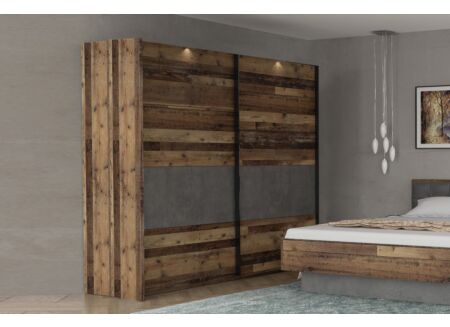 Schuifdeurkast Clif 270cm - decor - old wood/beton