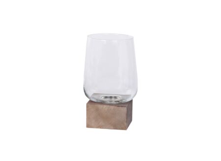 Windlicht H32cm - hout massief & glas - grijs