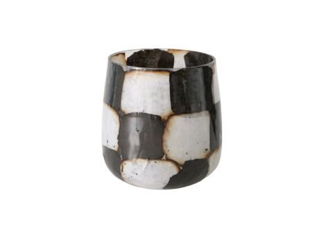 Windlicht Medo H10cm - glas - zwart/wit