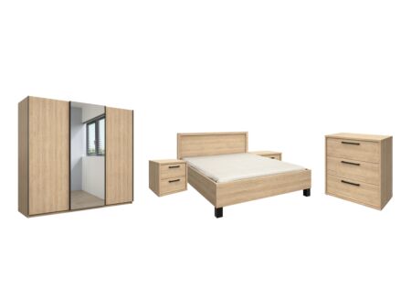 Slaapkamer Tessa met bed 140x200cm - kleerkast 250cm - commode 90cm en 2 nachtkastjes