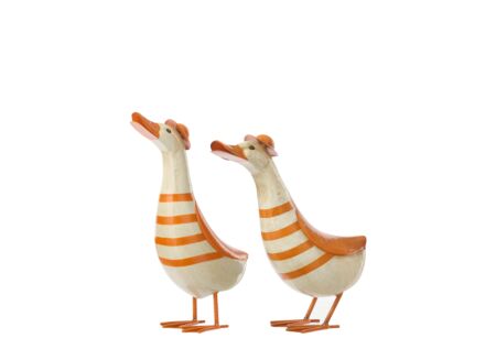 Deco Eend gestreept H36,5cm - metaal - wit & oranje