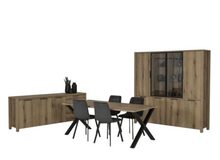 Eetkamer Bordo met 4 stoelen Runner - tafel 200x95cm - dressoir 217cm - barkast 197cm