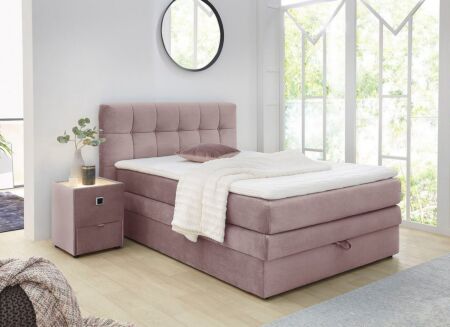 Boxspring Amy 140x200cm - stof - roze met opbergruimte