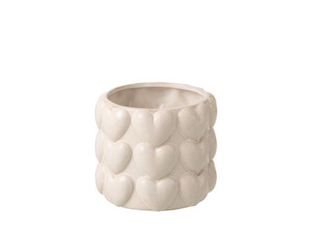 Cache-pot Cœurs H14,5cm - stoneware - écru