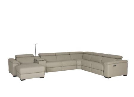 Hoeksalon Walk 413x303cm - leder - grijs met relax en opbergruimte