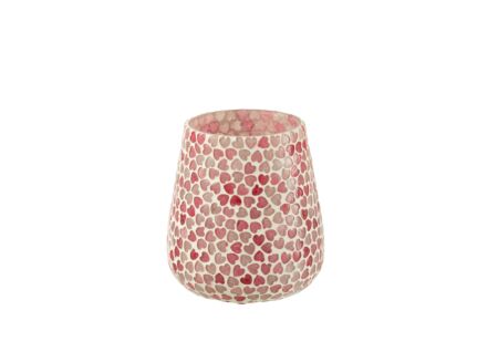 Theelichthouder Hart Mozaiek H13cm - glas - roze