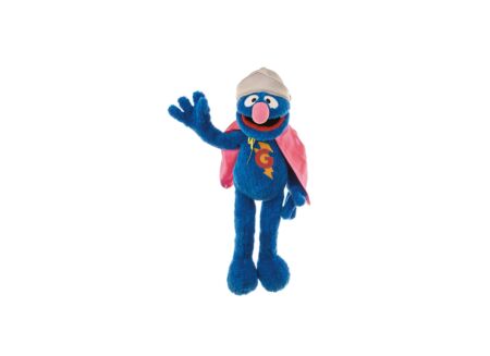 Handpop Sesamstraat Super Grover H65cm - polyester - multicolor