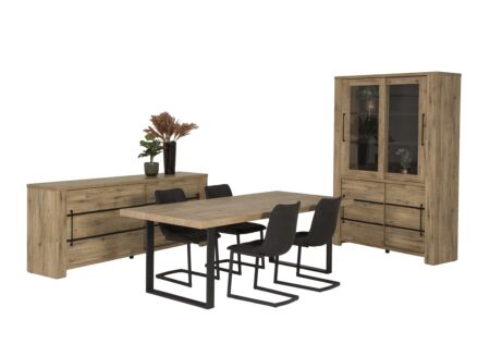 Eetkamer Otto met 4 stoelen Cloud - tafel 200x100cm - dressoir 230cm - vitrinekast 146cm