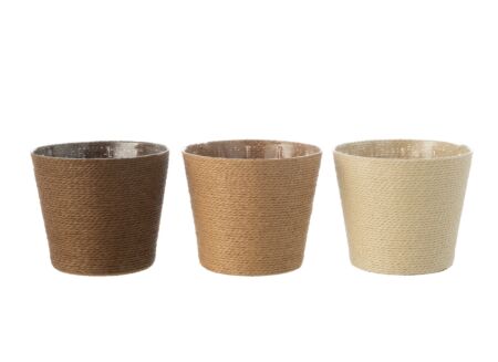 Bloempot H13cm - kunststof & papier - bruin/beige/créme