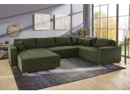 Hoeksalon Brixen 379x227cm - ribfluweel - groen met bedfunctie
