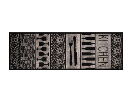 Keukenloper Kitchen Wood 150x50cm - stof - zwart/grijs