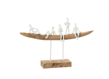 Figuur Mensen op bank H30,5cm - hout massief & metaal - naturel/wit