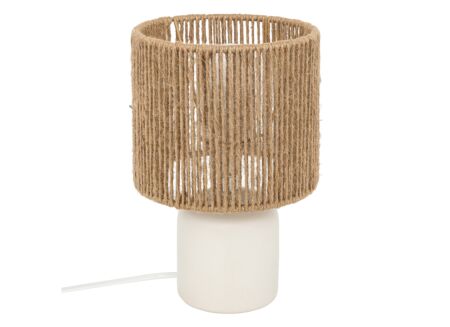 Tafellamp Koby Ø16xH24cm E14 - stoneware & jute - wit & naturel