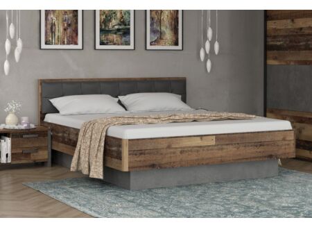 Bed Clif 160x200cm - meubelplaat - old wood/beton