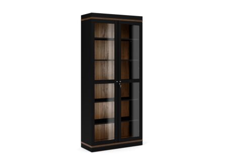 Vitrinekast Roomers 89cm - decor - zwart/walnoot
