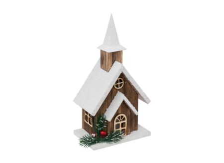 Kerstdecoratie Houten Kerk met LED H27cm