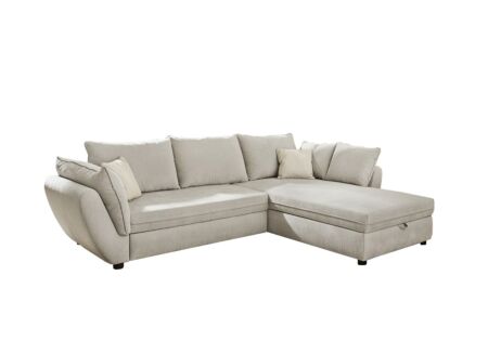 Hoeksalon Jerez 303x205cm - stof - greige met bedfunctie en opbergruimte