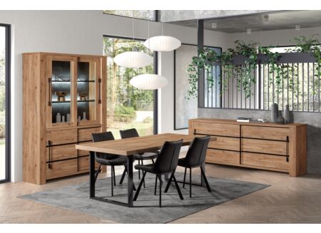 Eetkamer Otto met 4 stoelen - tafel 200x100cm - dressoir 230cm - vitrinekast 146cm