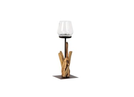Windlicht Raisa H40cm - hout massief & glas - naturel