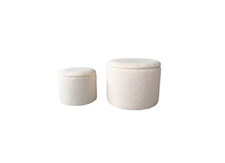 Poef Mouflon Ø52cm - bouclé - beige - set van 2
