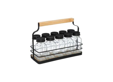 Kruidenrek 21,5x9x16cm - gietijzer/glas - zwart/bamboe