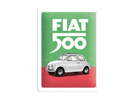 Plakkaat Fiat 500 15x20cm - metaal - groen & rood