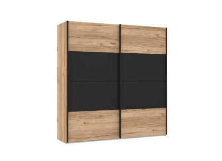 Schuifdeurkast Dalate 200cm - decor - kastanje eik/mat zwart