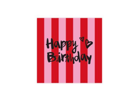 Serviette Happy Birthday 33x33cm - papier - rood & roze - 20 stuks