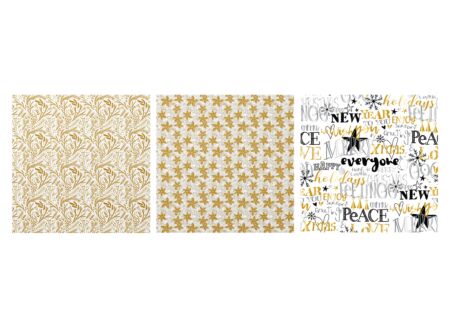 Cadeaupapier Kerst 70x200cm goud wit zwart