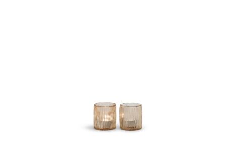 Kaarsenhouder organisch geribbeld Ø8x8,5cm - glas - perzik