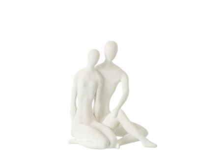 Beeld Koppel Zittend H35,5cm - polystone - wit