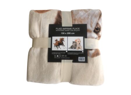 Plaid Kat Hond 150x200cm - microvezel - beige & bruin & grijs