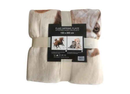 Hoofdfoto - Plaid Kat Hond 150x200cm - microvezel - beige & bruin & grijs