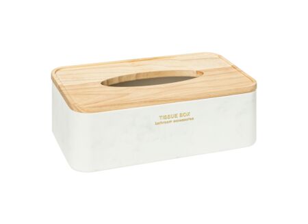 Tissuebox Lea 25x13,3x8,6cm - polystone & rubberhout - wit