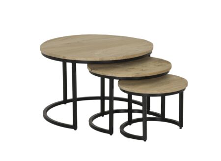 Bijzettafel Celete Ø70cm - mango massief - sandblast set van 3