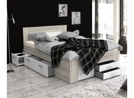 Bed Udine 140x200cm met opbergruimte - meubelplaat - zand eik/wit