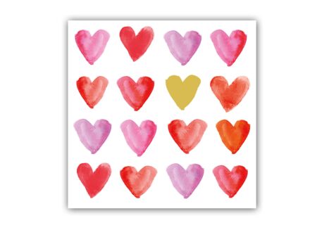 Serviette Aquarell Hearts 33x33cm rood 20 stuks