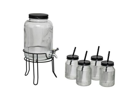 Drankdispenser 4L met 4 mokken (45cl) - glas - transparant
