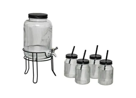 Drankdispenser 4L met 4 mokken (45cl) - glas - transparant - Drankdispenser 4L met 4 mokken (45cl) - glas - transparant