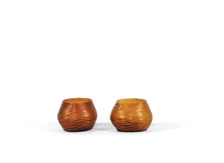 Kaarsenhouder geribbeld L Ø14x12x10cm - glas - amber